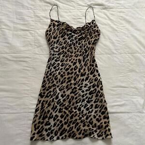 Alice + Olivia Brown and black leopard print bias cut draped mini dress Size 0